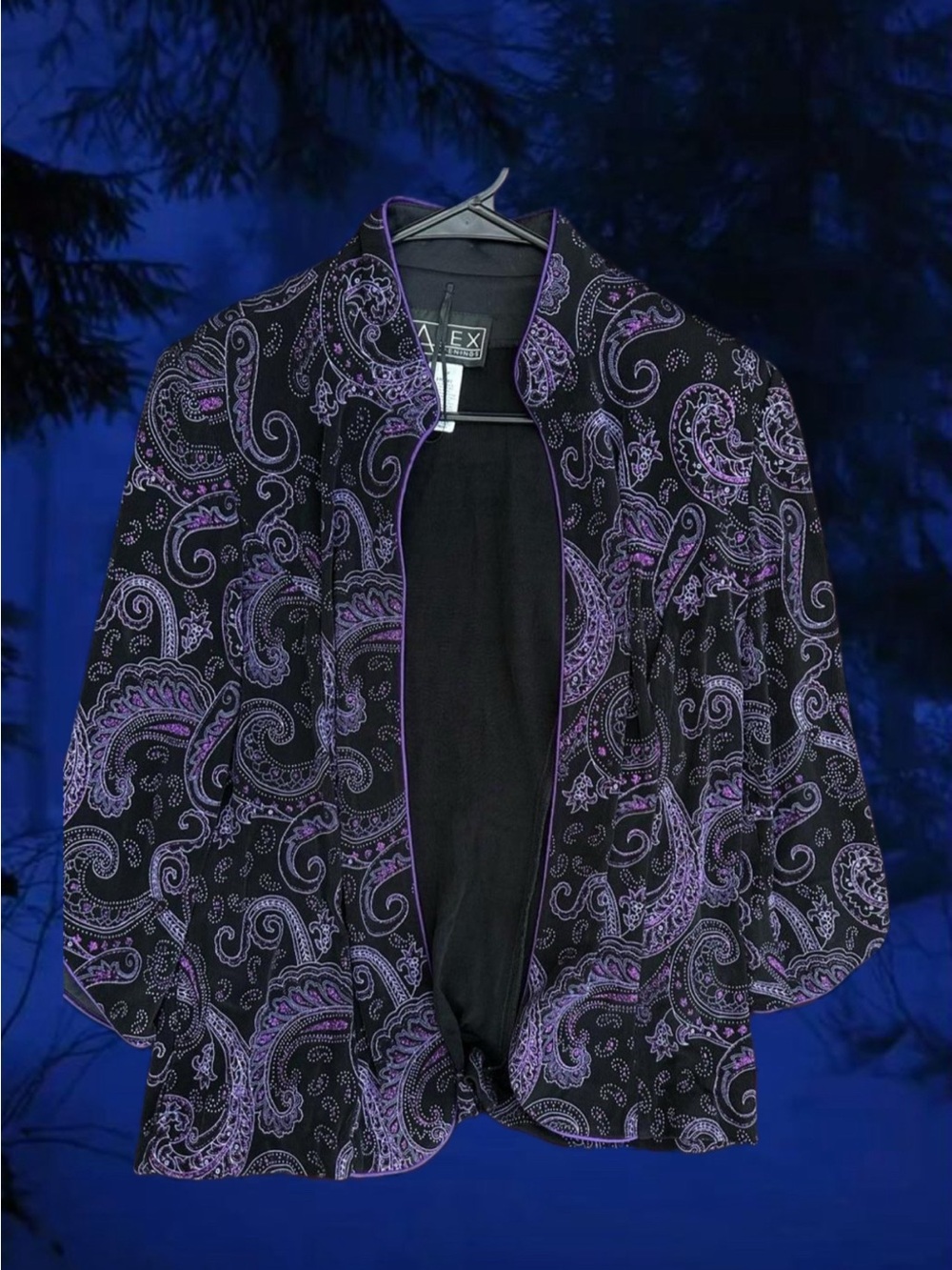 Alex Evenings Black Jacket with Purple Paisley Trim
